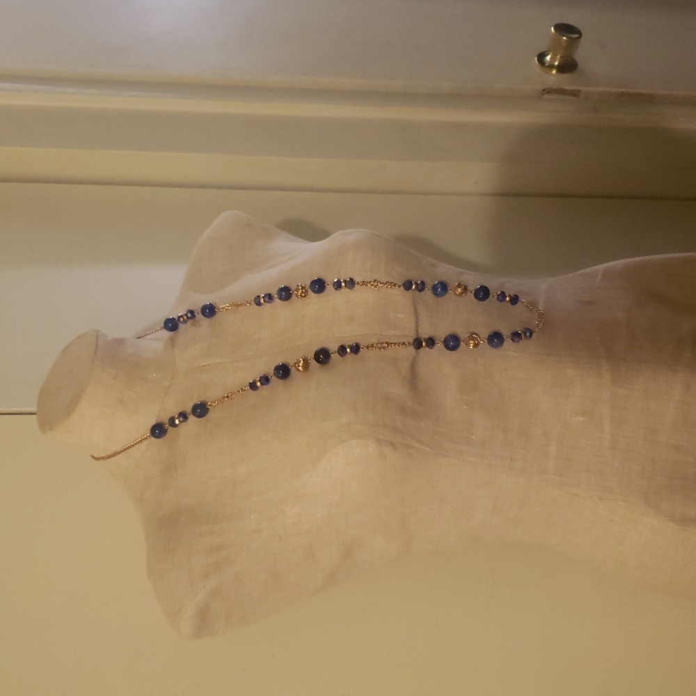 Stunning Blue and Gold Beaded Necklace
